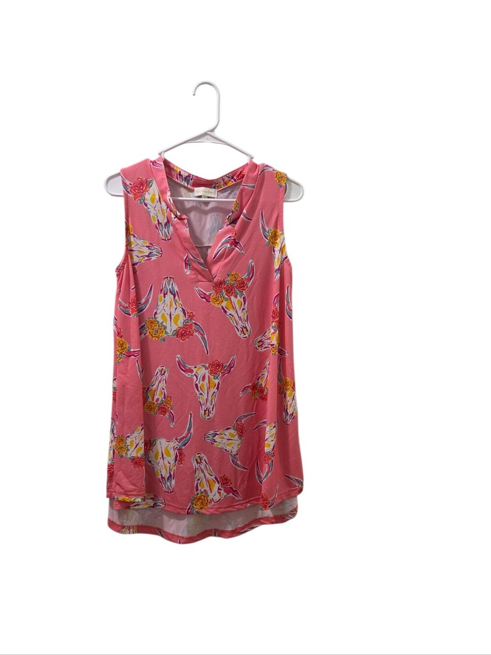 Simply Southern Wild Cow Skull Tank Top M Pink Floral Western Sleeveless Boho